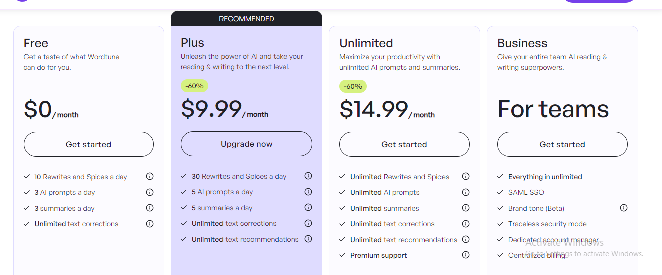 Wordtune AI Pricing