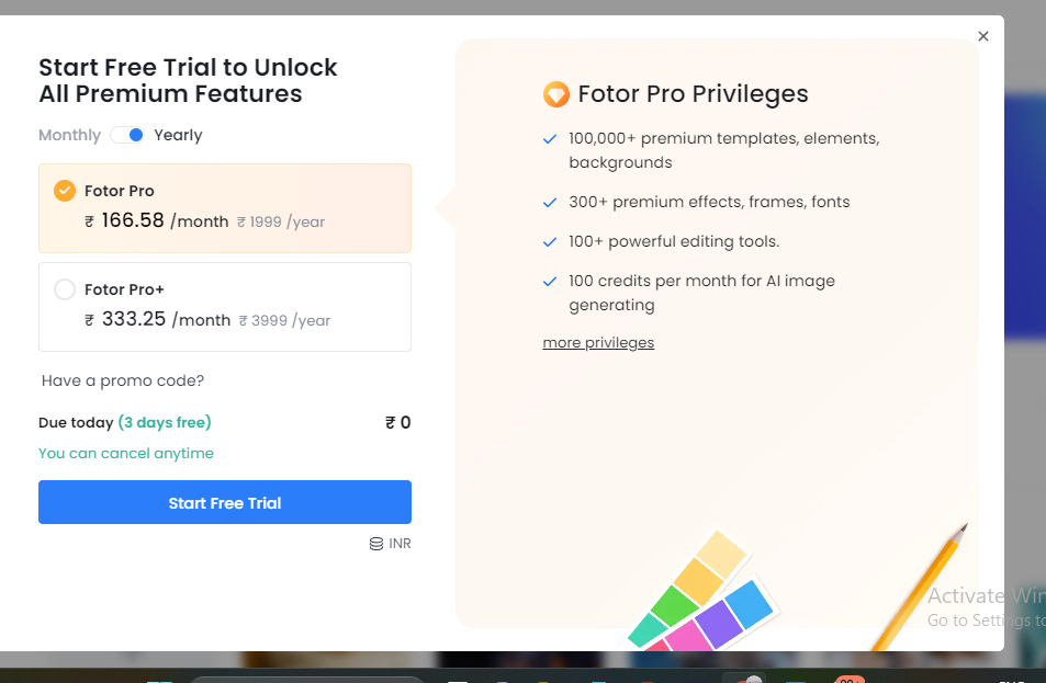Pricing for Fotor AI
