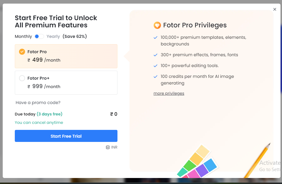 Pricing for Fotor AI
