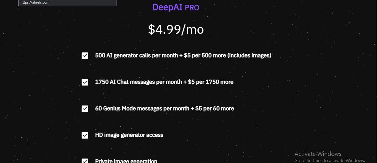 deepai pricing