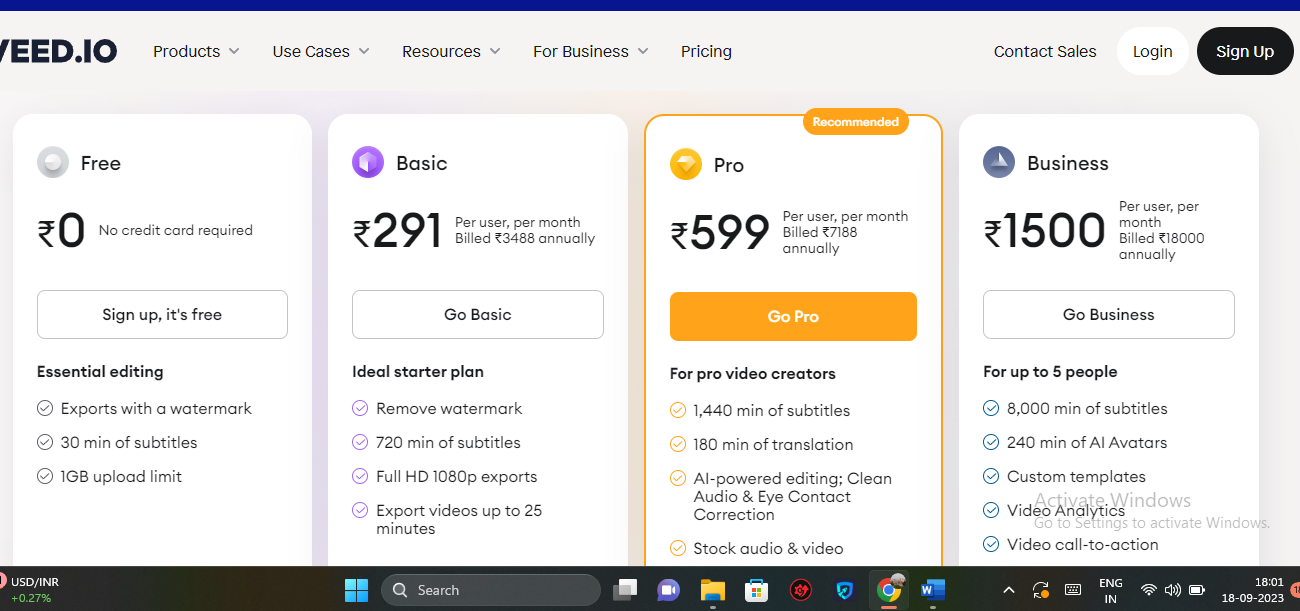 Pricing for Veed.io