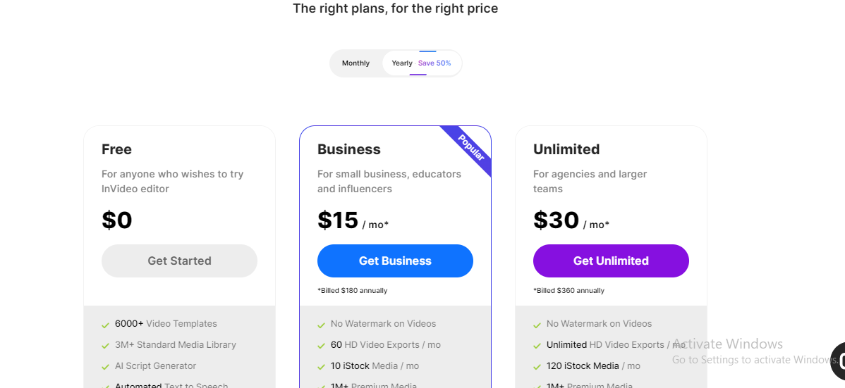 InVideo Pricing: