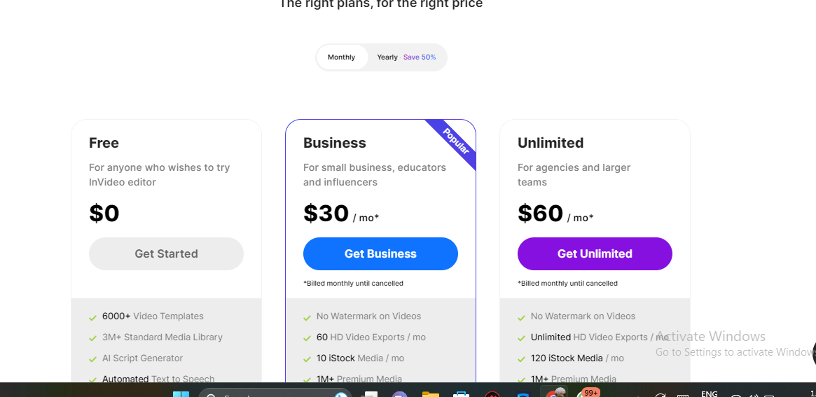 InVideo Pricing: